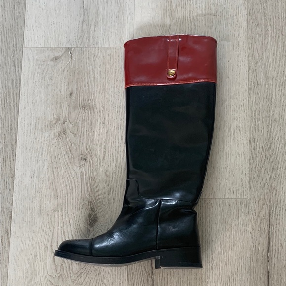 Gucci Calfskin Zelda Harness Riding Boots Black Amber 38 black‎ red single left - Picture 1 of 12